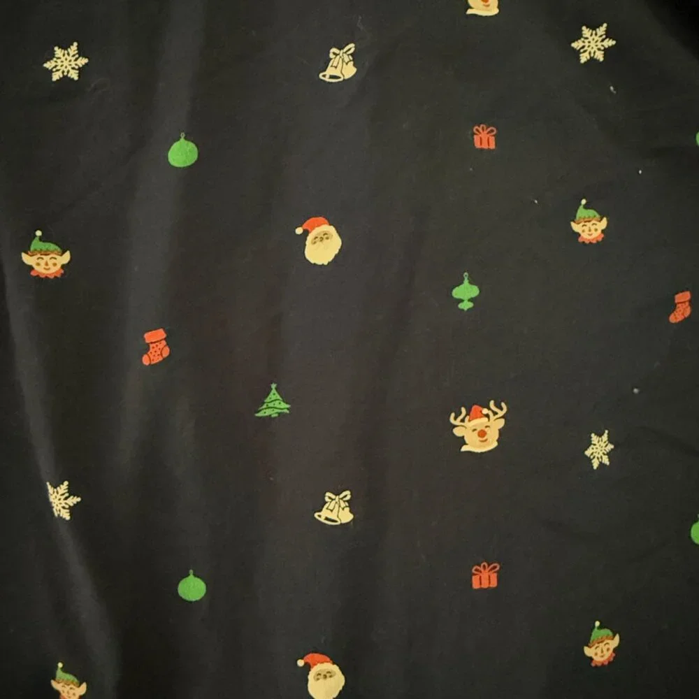 Men's Navy holiday button up shirt xlarge Santa elf Christmas tree reindeer